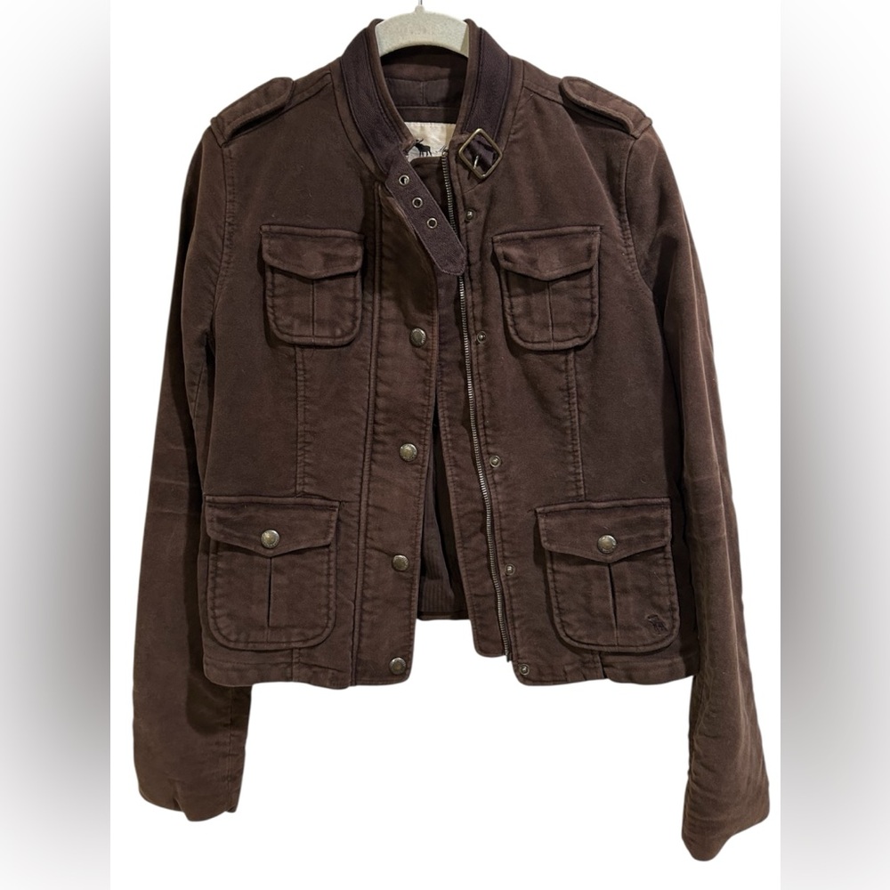 Vintage Abercrombie &Finch  Chocolate Brown Military  Moto Style Jacket Size - Picture 8 of 17
